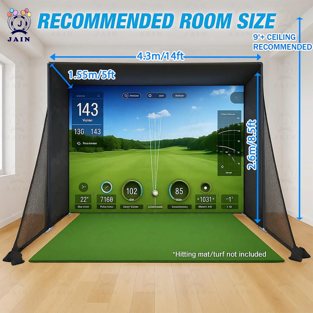 Golf Simulator Enclosure with Impact Screen Aluminum Frame and Hitting Net Enclosed Display Screen for for Indoor Golf Training — product view 9