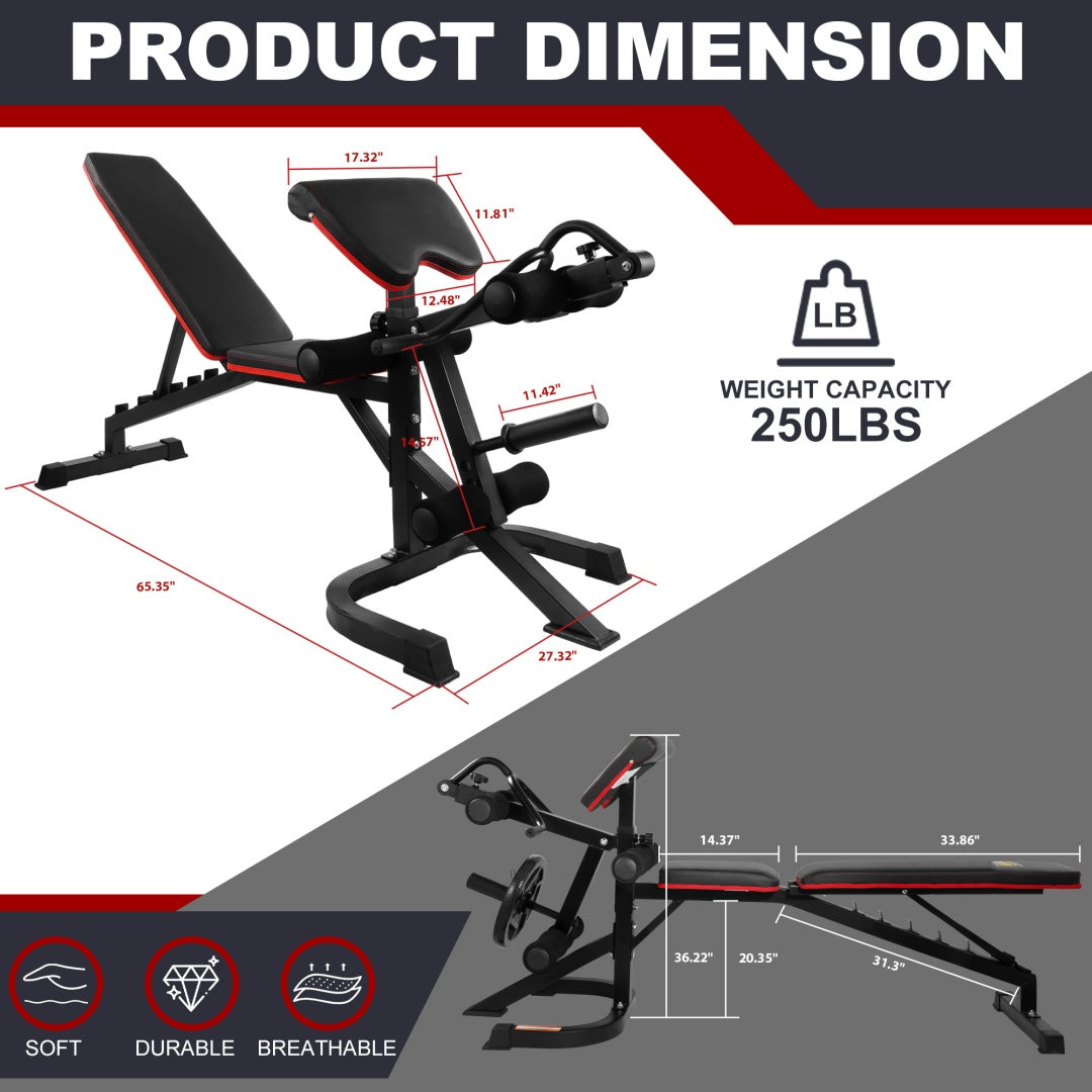 Adjustable Weight Bench Set – Bench Press Combo with Squat Rack & Leg Extension