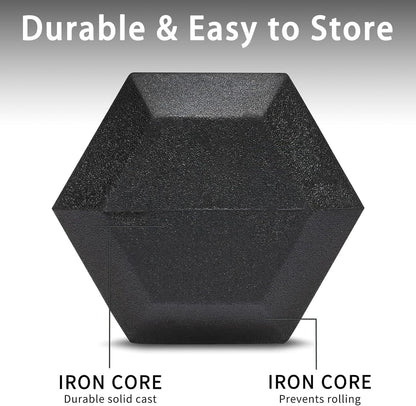 9 Pair Iron and Rubber-Coated Dumbbell Set (450 lbs), 5-45 lbs Hand-Held Free Weights for Strength Training, Hexagonal Rubber Weights with Vertical Storage Rack, Fitness Home Gym Equipment