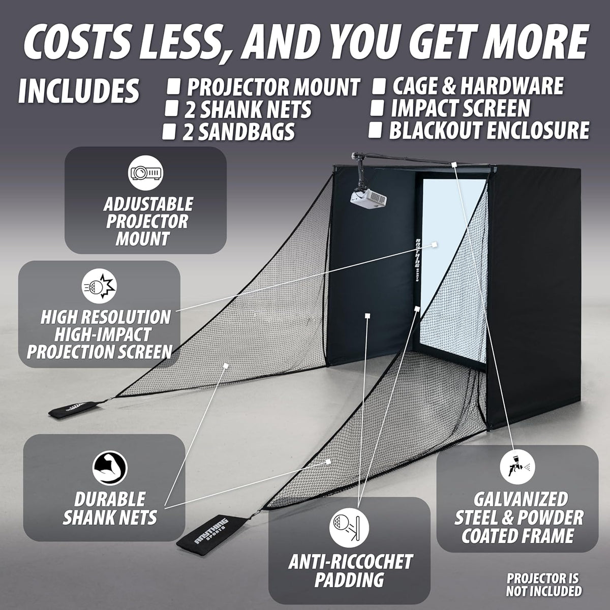 Complete Golf Simulator Enclosure Package – 4K-Ready Impact Screen with Blackout Cage, Projector Mount, Frame Poles, Side Shank Nets | Indoor & Garage Practice | Easy Setup | 12-Month Warranty — product view 7