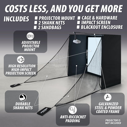 Complete Golf Simulator Enclosure Package – 4K-Ready Impact Screen with Blackout Cage, Projector Mount, Frame Poles, Side Shank Nets | Indoor & Garage Practice | Easy Setup | 12-Month Warranty — product view 7