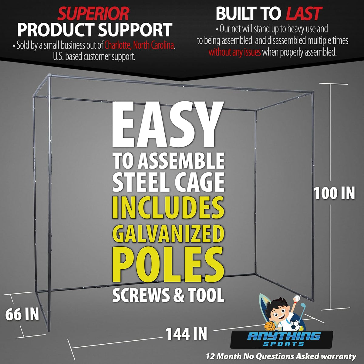 Complete Golf Simulator Enclosure Package – 4K-Ready Impact Screen with Blackout Cage, Projector Mount, Frame Poles, Side Shank Nets | Indoor & Garage Practice | Easy Setup | 12-Month Warranty — product view 8