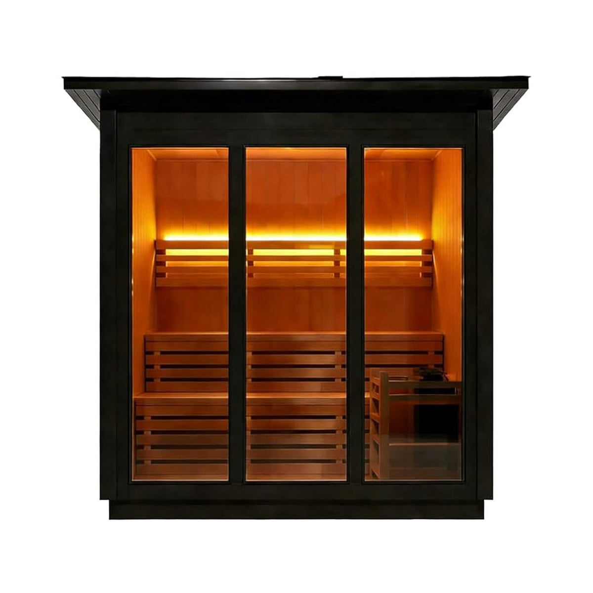 Custom 8-Person Luxury Canadian Red Cedar Outdoor Steam Sauna With Double-Back Bench, Heater And Stones [Made-To-Order] (SAK13492)