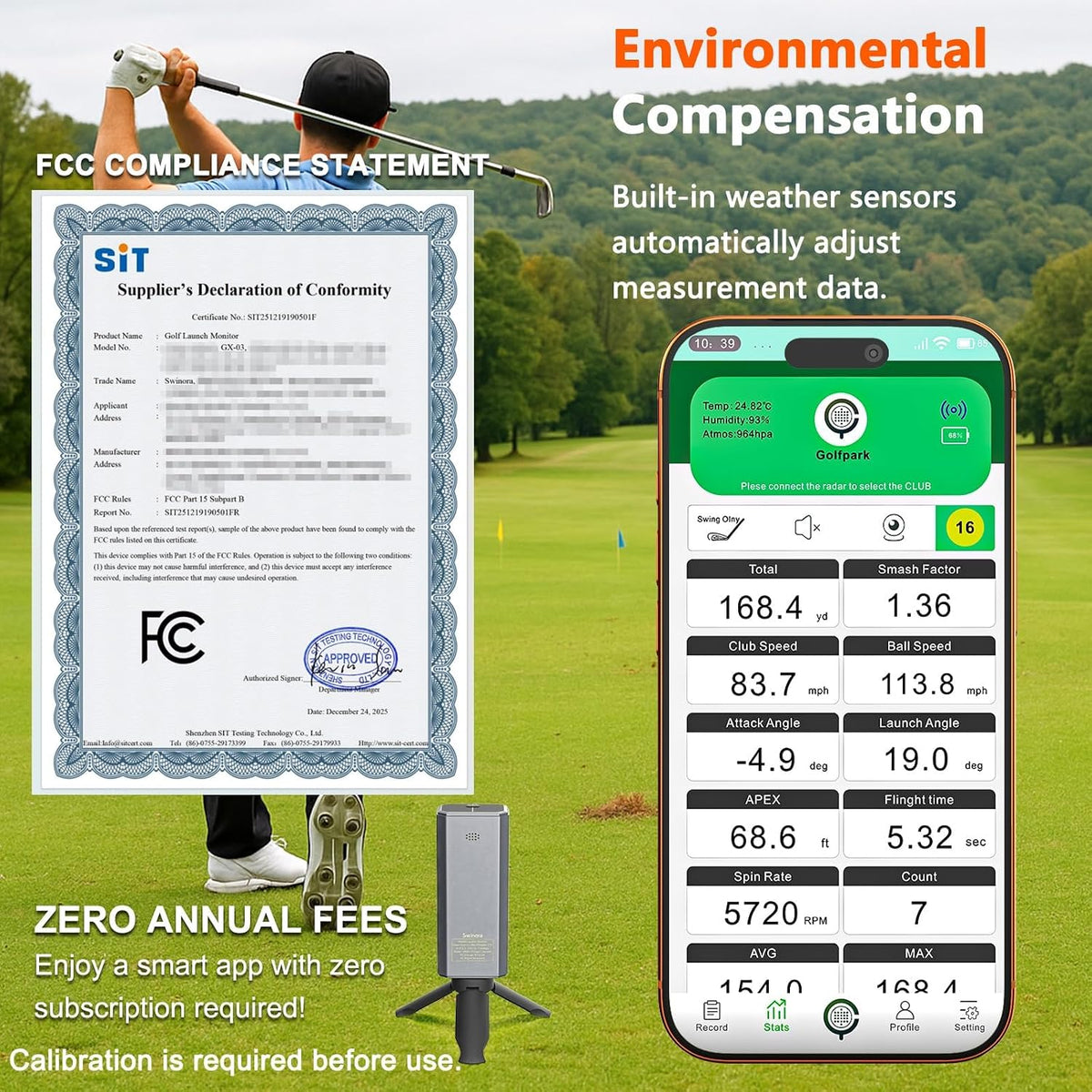 Golf Launch Monitor & Portable Swing Analyzer with 13 Metrics — product view 2