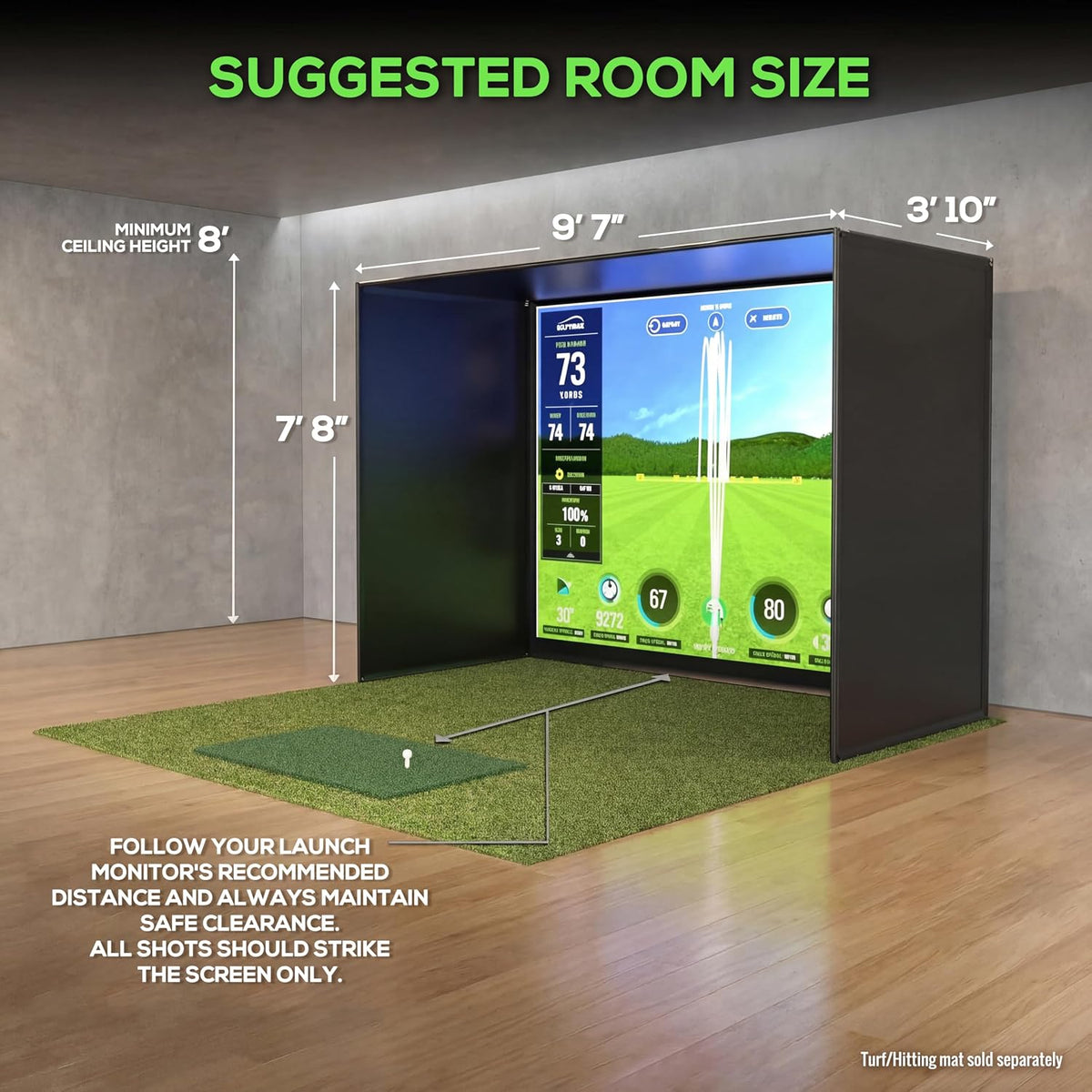 Golf Simulator Enclosure Kit – Choose 8X8 Ft, 10X8 Ft, or 12X8 Ft – Complete Frame + Enclosure + HD Impact Screen (Home Indoor/Outdoor Practice) — product view 3
