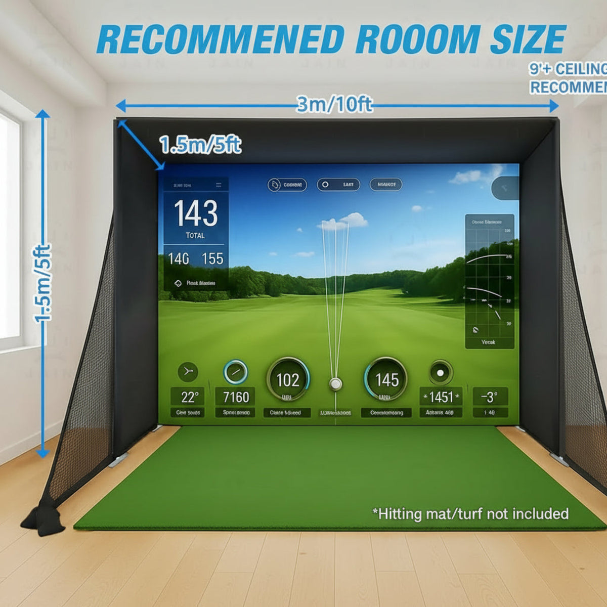 Golf Simulator Enclosure with Impact Screen Aluminum Frame and Hitting Net Enclosed Display Screen for for Indoor Golf Training — product view 3