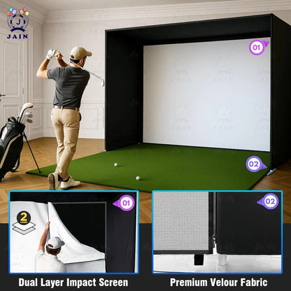 Golf Simulator Enclosure with Impact Screen Aluminum Frame and Hitting Net Enclosed Display Screen for for Indoor Golf Training — product view 4