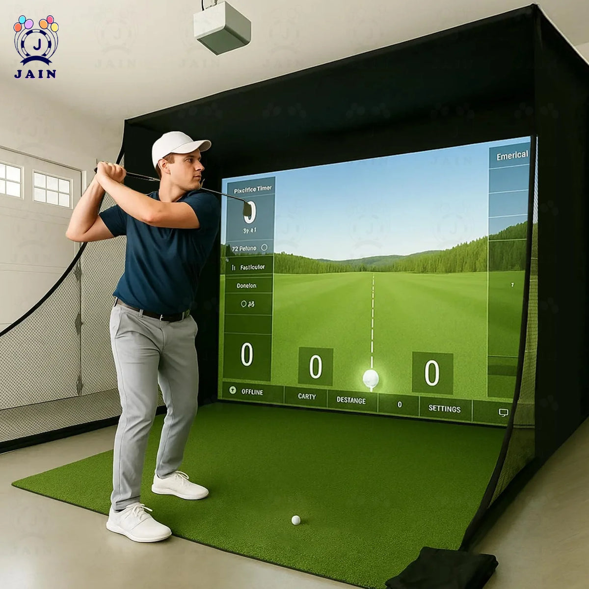 Golf Simulator Enclosure with Impact Screen Aluminum Frame and Hitting Net Enclosed Display Screen for for Indoor Golf Training — product view 5