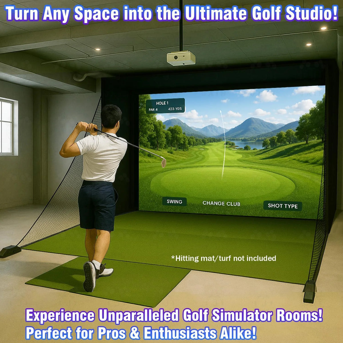Golf Simulator Enclosure with Impact Screen Aluminum Frame and Hitting Net Enclosed Display Screen for for Indoor Golf Training — product view 6