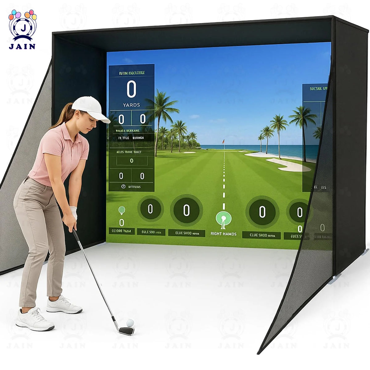 Golf Simulator Enclosure with Impact Screen Aluminum Frame and Hitting Net Enclosed Display Screen for for Indoor Golf Training — product view 7