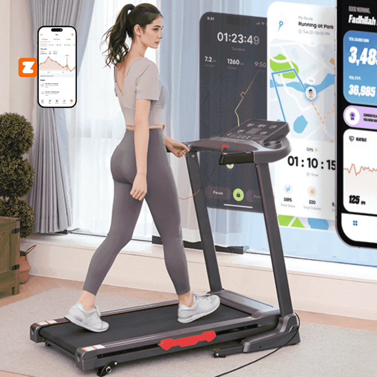 Treadmill for Home with 3 Level Manual Incline Smart APP USB Charging Foldable Running Electric Treadmill Gym — product view 2