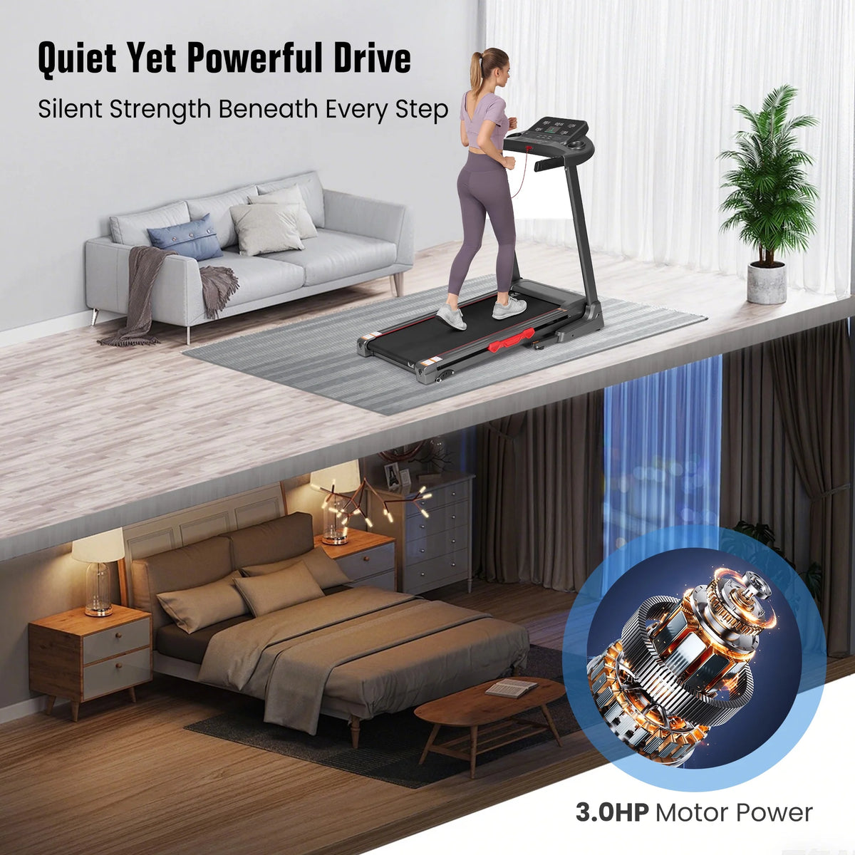 Treadmill for Home with 3 Level Manual Incline Smart APP USB Charging Foldable Running Electric Treadmill Gym — product view 3