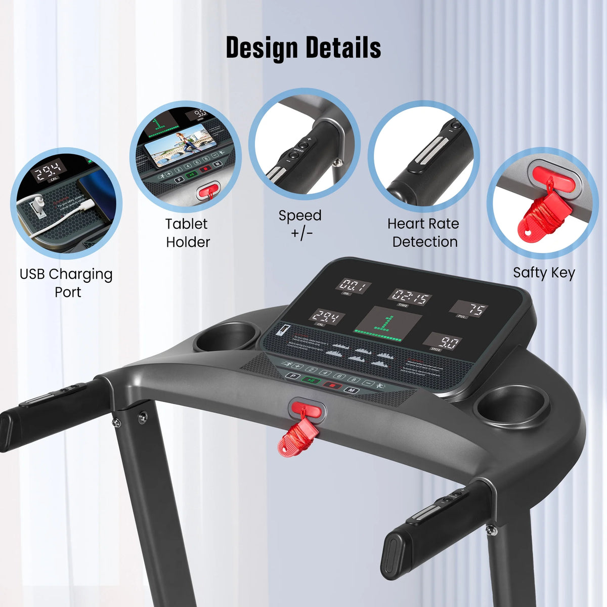 Treadmill for Home with 3 Level Manual Incline Smart APP USB Charging Foldable Running Electric Treadmill Gym — product view 5