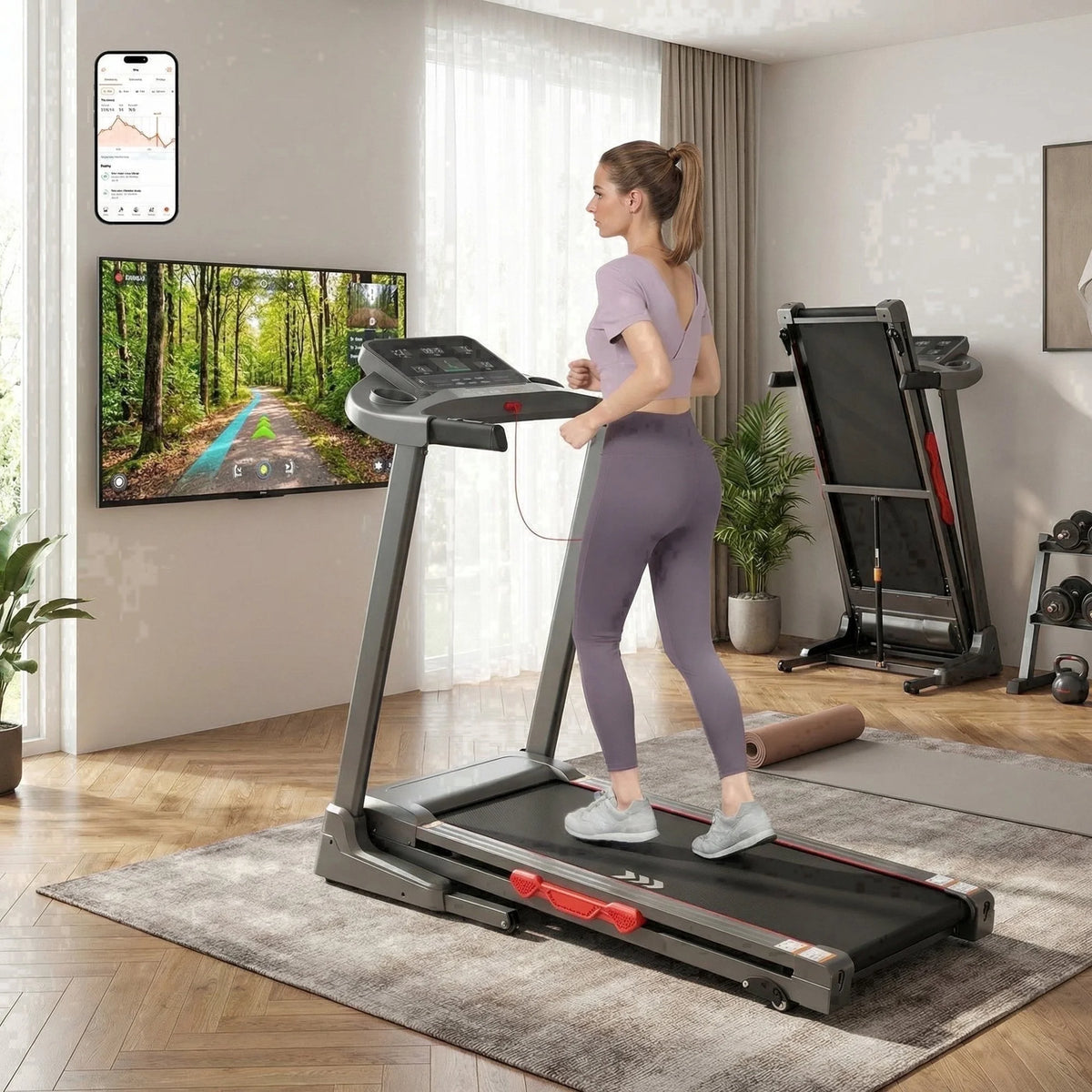 Treadmill for Home with 3 Level Manual Incline Smart APP USB Charging Foldable Running Electric Treadmill Gym — product view 8