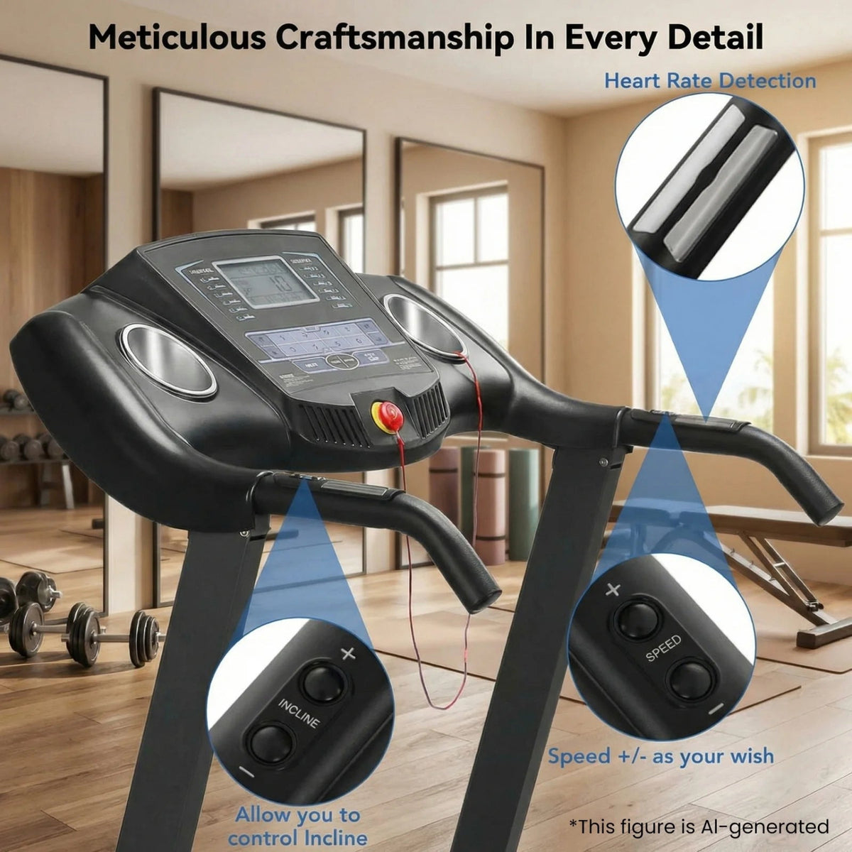 Treadmill with Auto 12Level Incline 15 Preset Foldable Treadmill 2.5 Horse Power Exercise Machine for Home Office Workout — product view 5