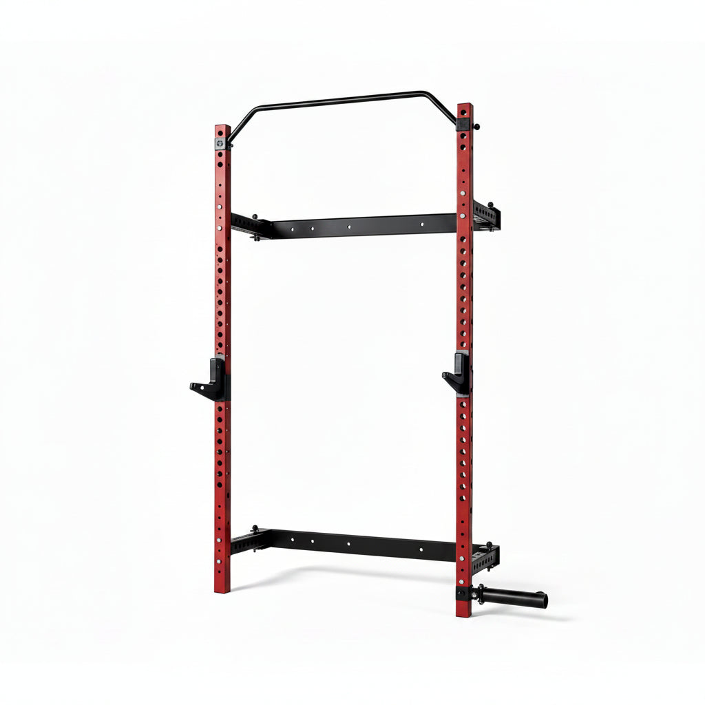 Wall Mounted Squat Rack, Foldable, 1100 LBS, Red/Black