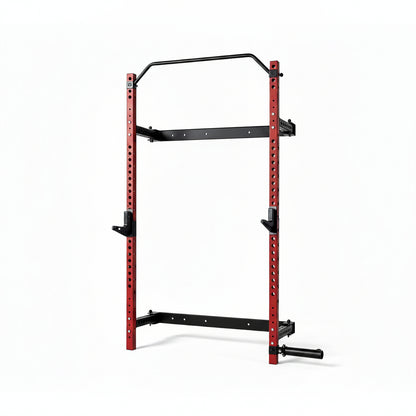 Wall Mounted Squat Rack, Foldable, 1100 LBS, Red/Black