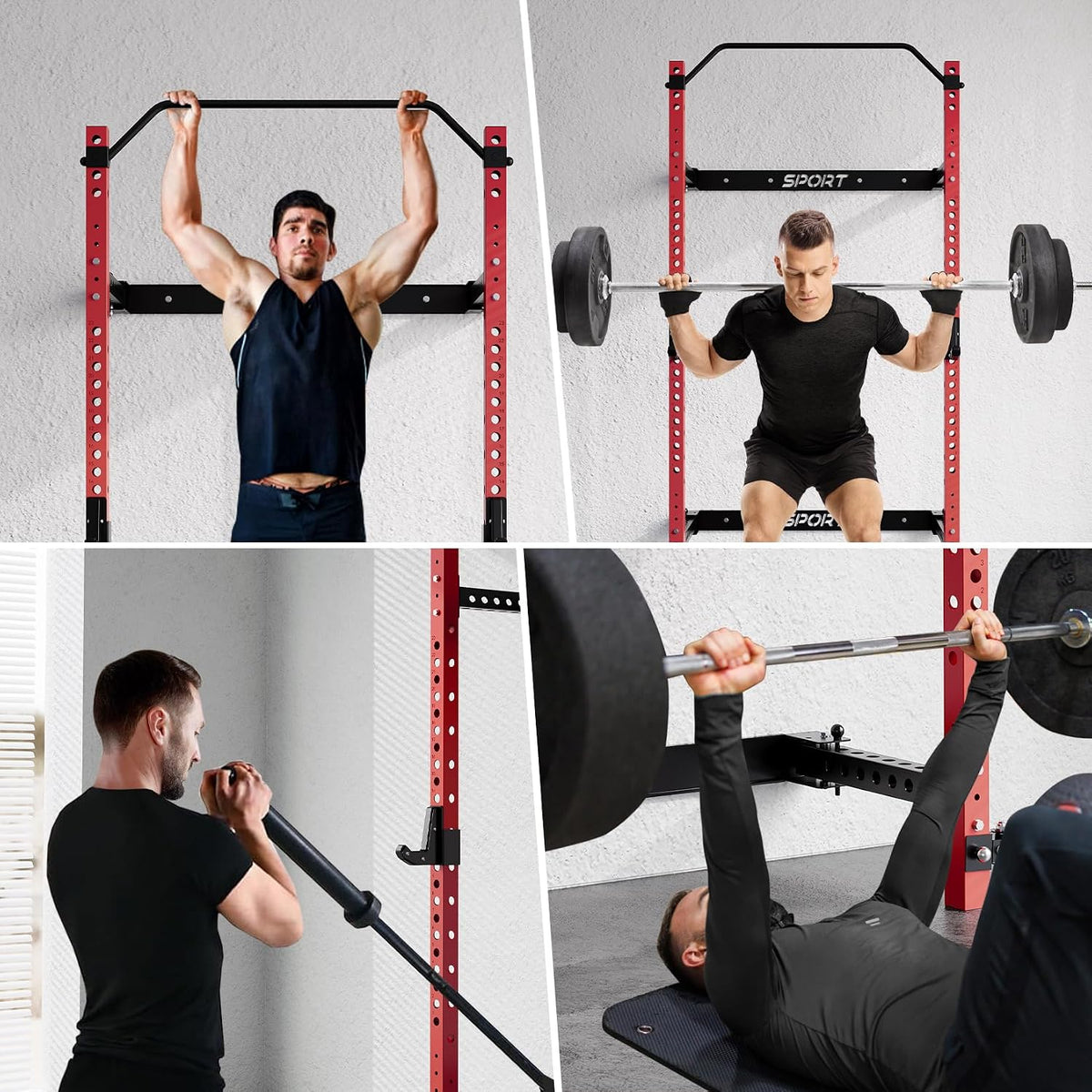 Wall Mounted Squat Rack, Foldable, 1100 LBS, Red/Black — product view 4