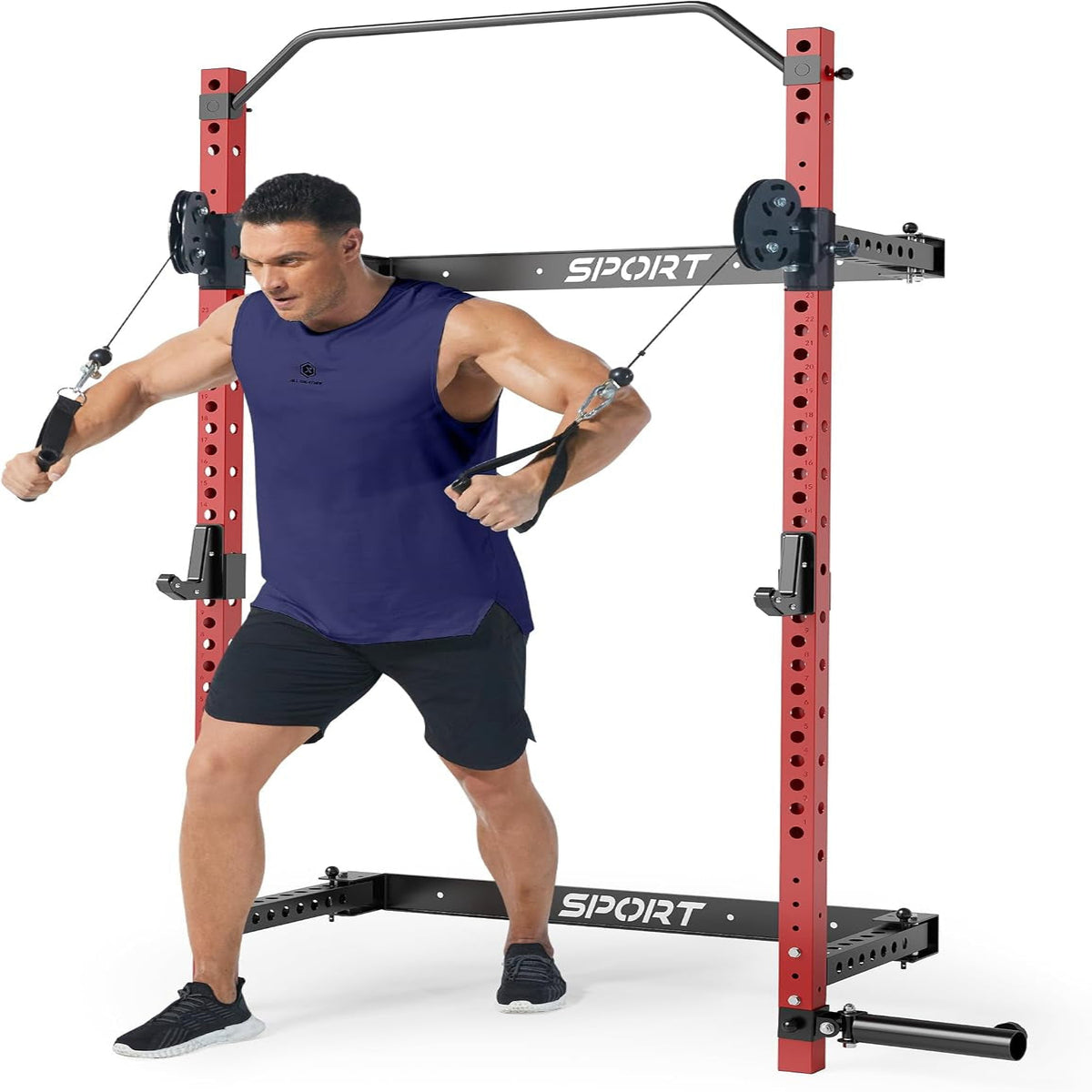 Wall Mounted Squat Rack, Foldable, 1100 LBS, Red/Black — product view 7